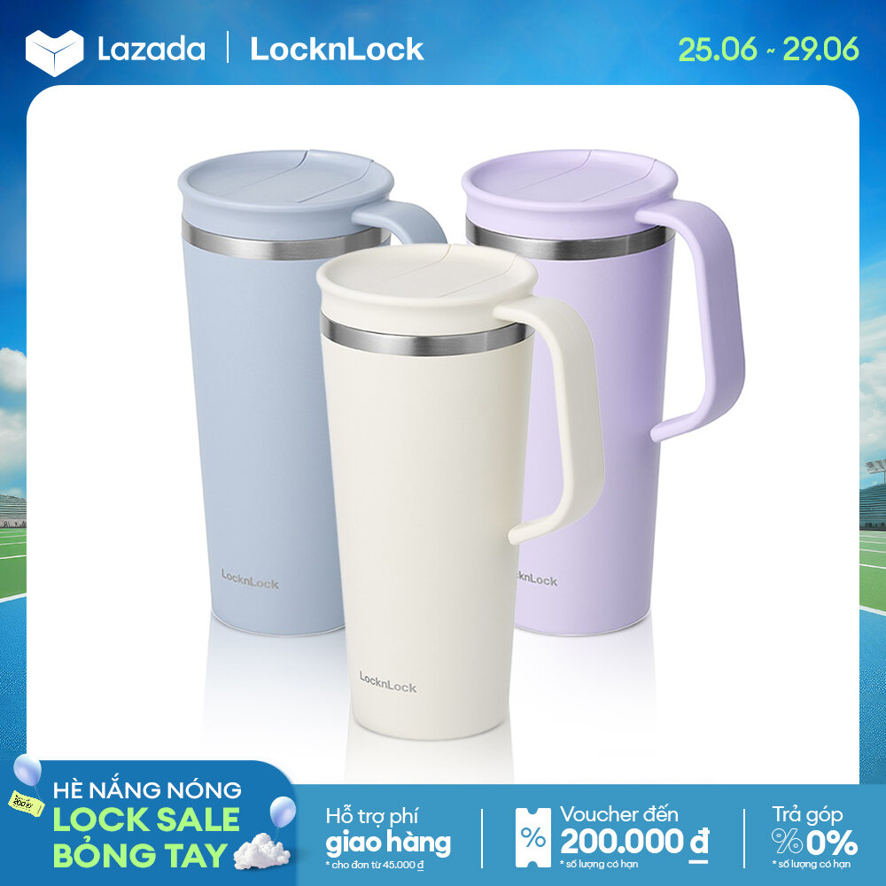 Bình giữ nhiệt Lock&Lock Daily Handle Tumbler 600ml sơn tĩnh điện nắp trượt tích hợp tay cầm LHC4330