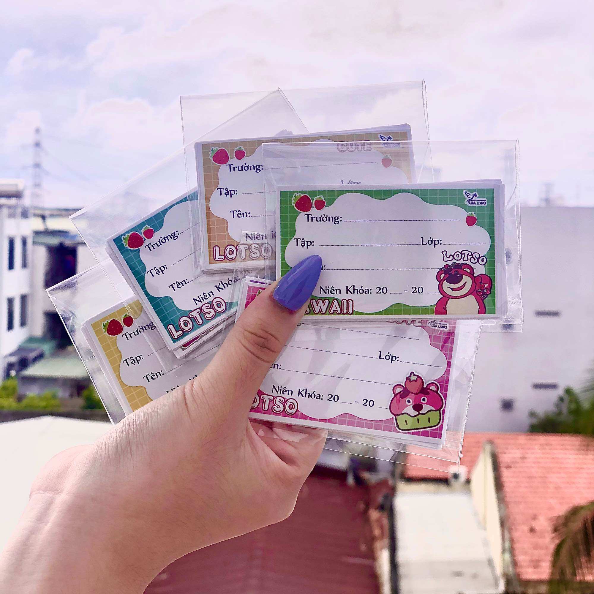 Set 16c nhãn vở gấu dâu lotso