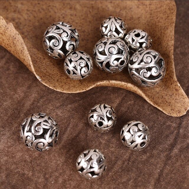 Charm bi cầu hoa văn bạc thái làm vòng handmade