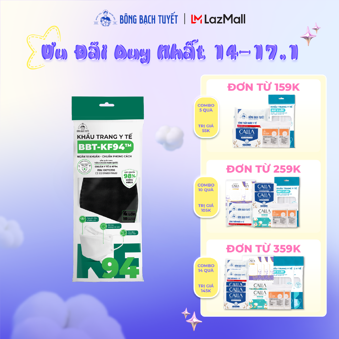 Khẩu trang Bông Bạch Tuyết KF94 4 lớp - Đen (10 cái/gói)