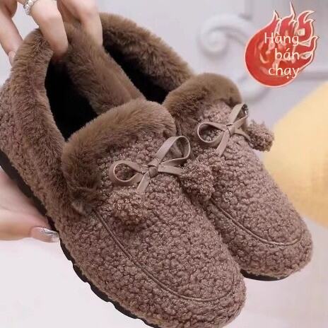 Giày Đế Bằng Lót Lông Cừu Mùa Thu Đông Thoải Mái Cho Phụ Nữ Giày Lười Giày Bệt Chống Trượt Giày Thường Ngày Cho Phụ Nữ Trung Niên Và Cao Tuổi