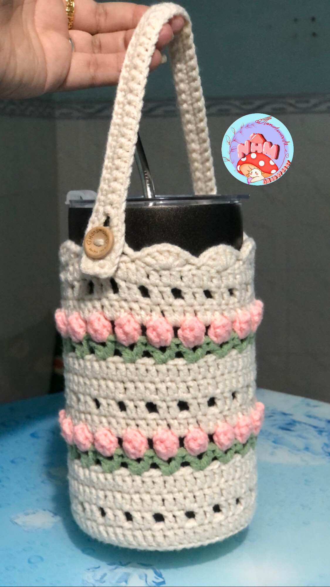 Túi đựng ly giữ nhiệt hoa tulip handmade