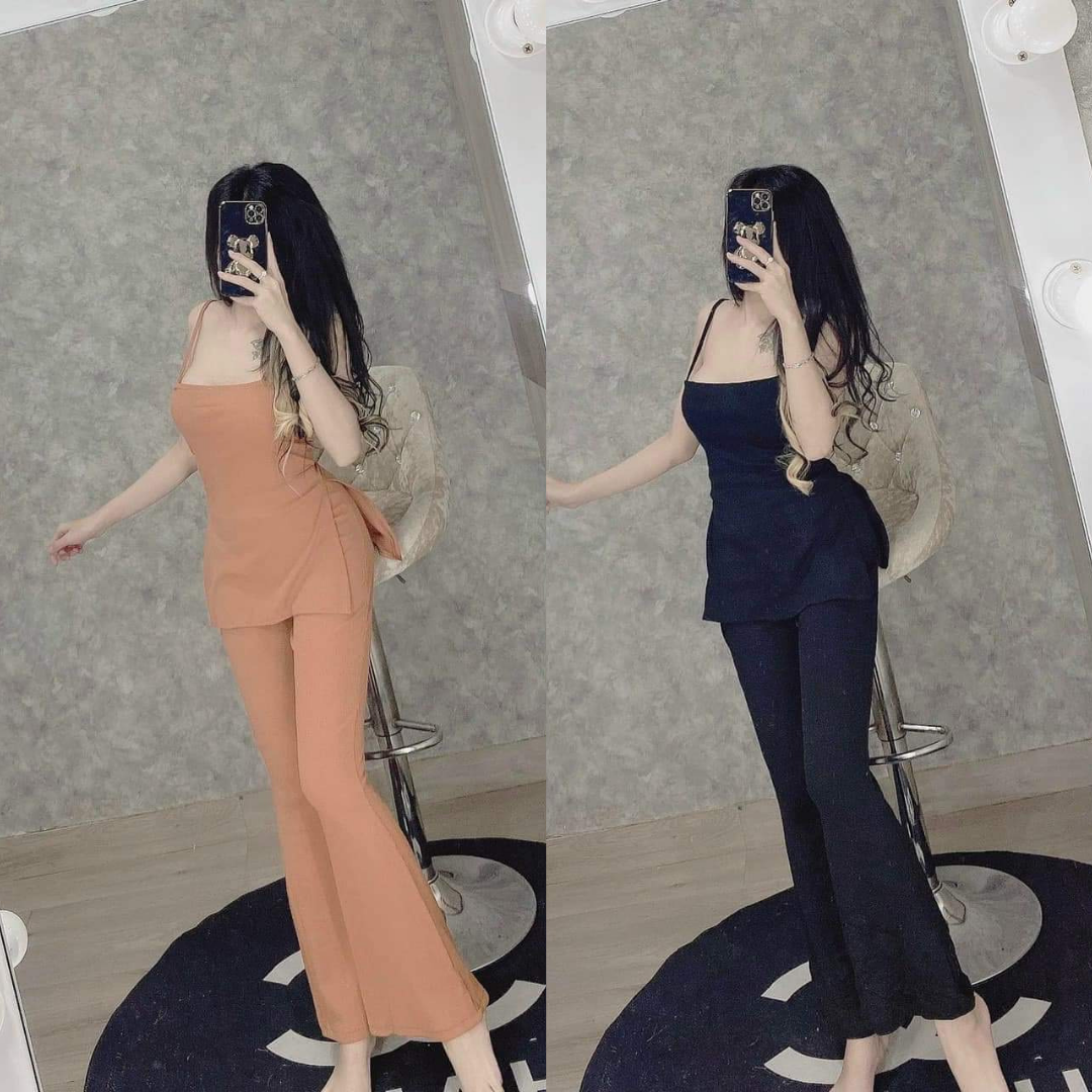 Set áo xẻ tà quần ống loe