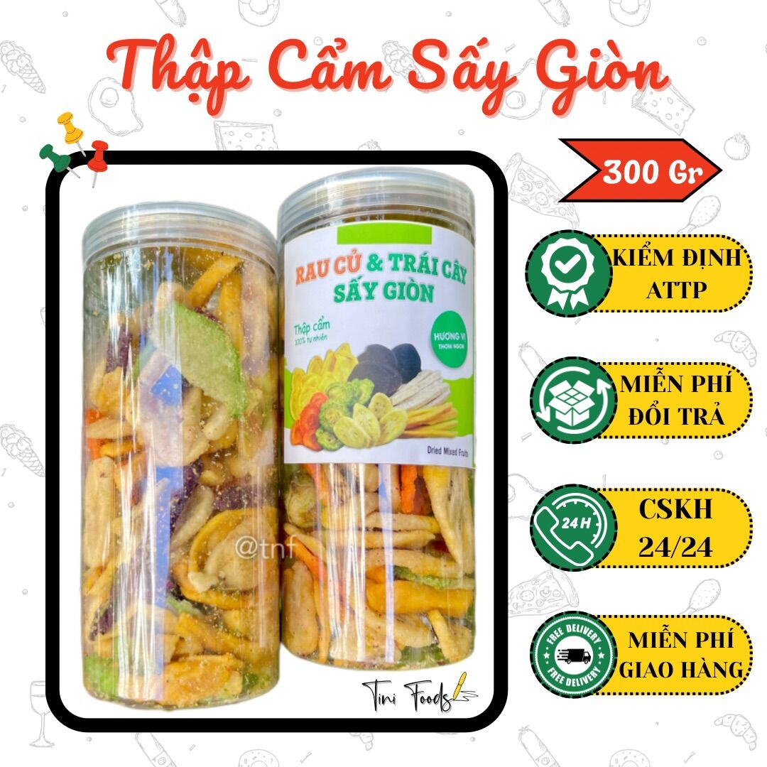 Rau củ quả trái cây thập cẩm sấy khô tự nhiên không đường - hũ pet 300gr