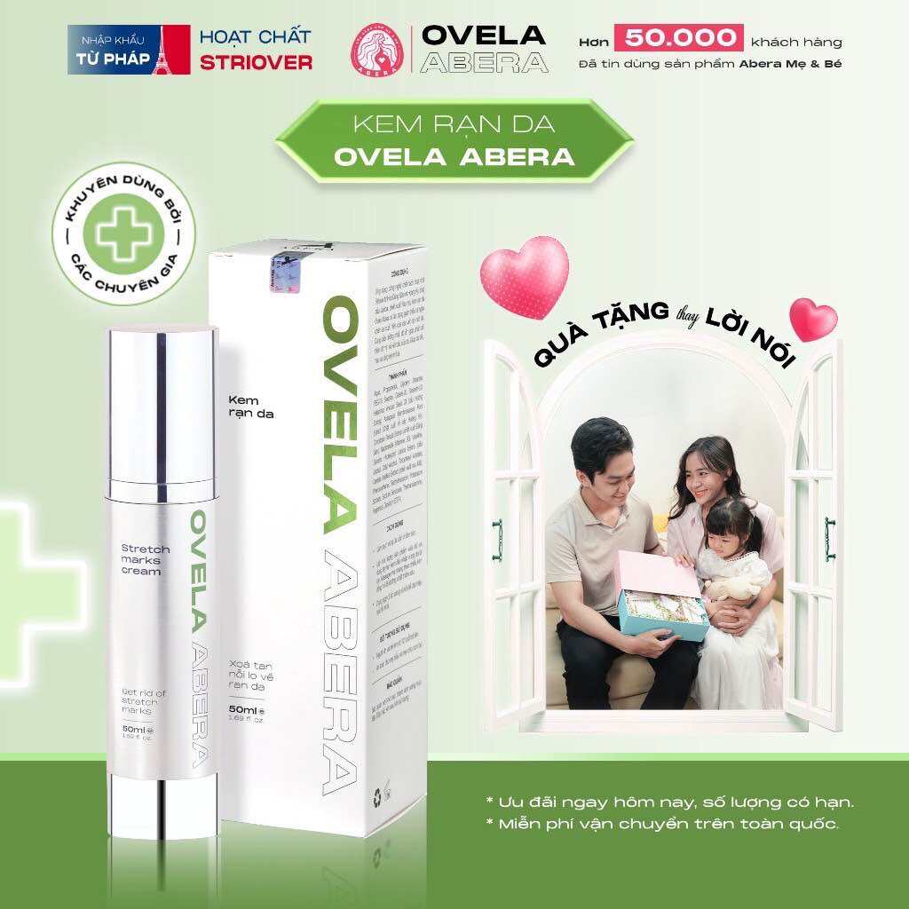 Kem Rạn Da OVELA  ABERA 50ML, Dưỡng Ẩm,  Giảm Rạn Cũ, Ngừa Rạn Mới, Mờ Thâm Bụng, Rạn Da Cho Mẹ Bầu