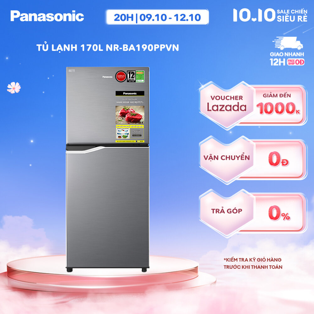 [Trả góp 0%] Tủ lạnh Panasonic Inverter 170 lít NR-BA190PPVN  - Kháng khuẩn tinh thể bạc Ag+ - Bảo h