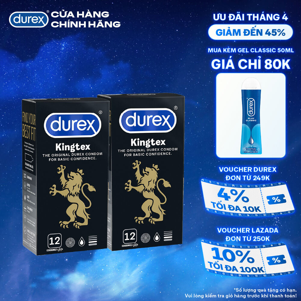 Bộ 2 hộp bao cao su Durex Kingtex bôi trơn, ôm sát size 49mm, 12 bao/hộp