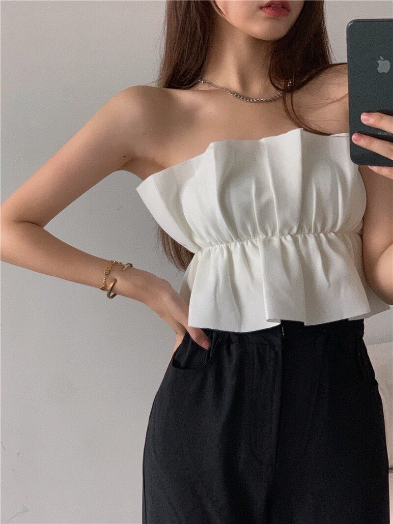 Áo ống gập xếp chít eo