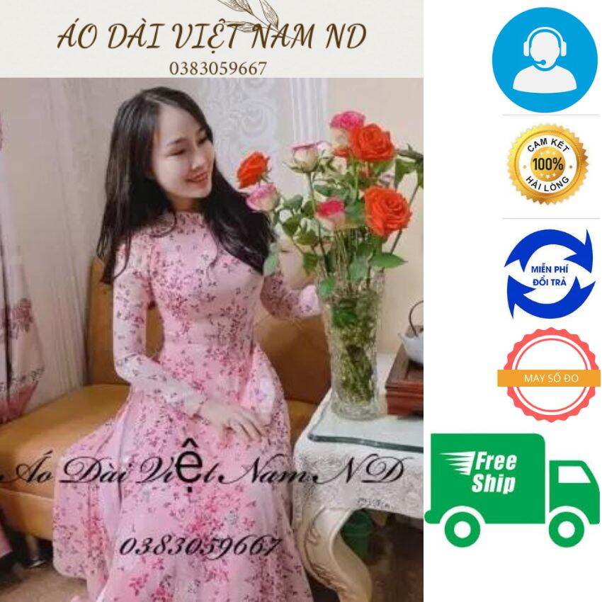 Bộ Áo Dài Hoa Nhí 4 Tà