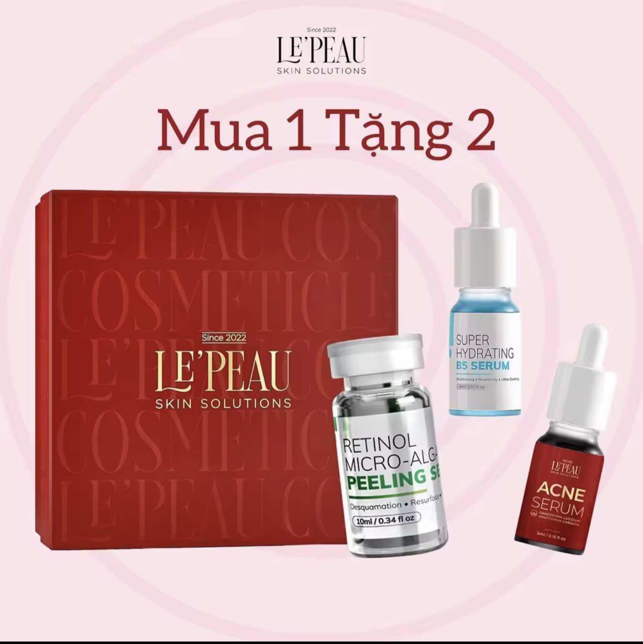 Peel da vi tảo sinh học le'peau tặng serum b5 và serum acne chấm mụn