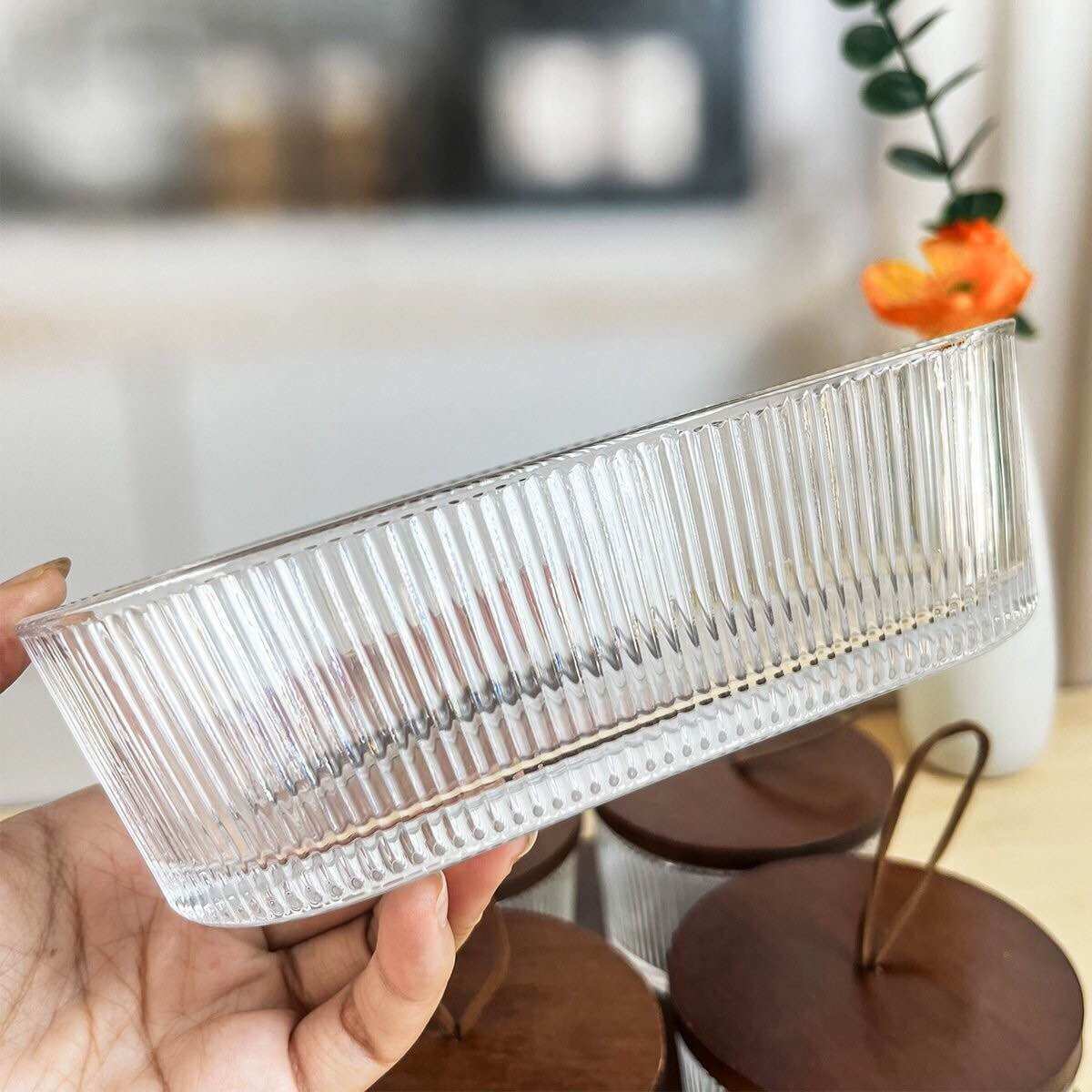 Set 5 món kèm khay thủy tinh đựng đồ mứt nắp gỗ
