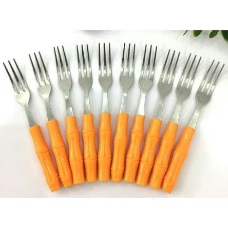 Set 10 rĩa inox cán nhựa hình trúc, xiên inox