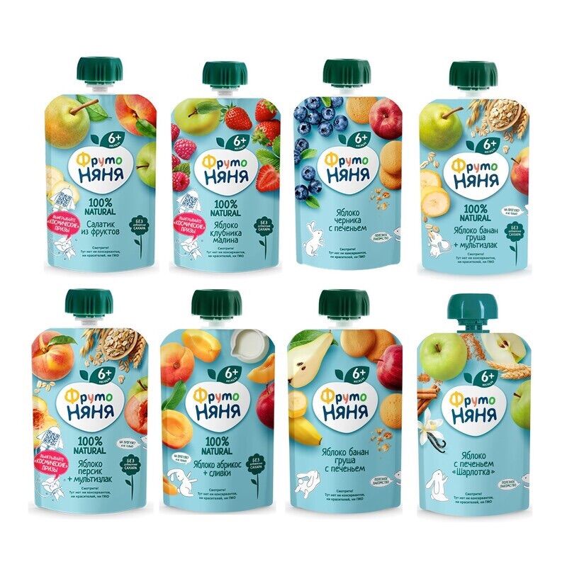 Hoa quả nghiền Fruto Nyanya của Nga dành cho bé từ 5+ tháng tuổi/90g