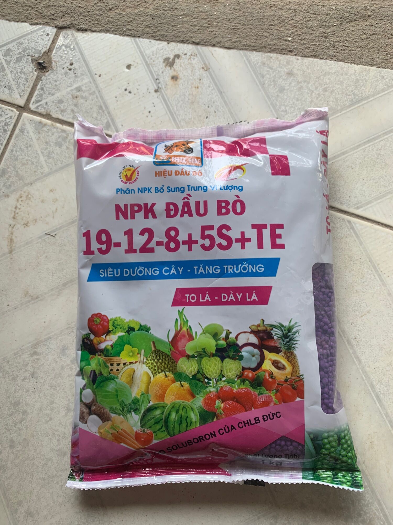 Phân NPK Tím Đầu Bò 19-12-8+5s+Te gói 1kg
