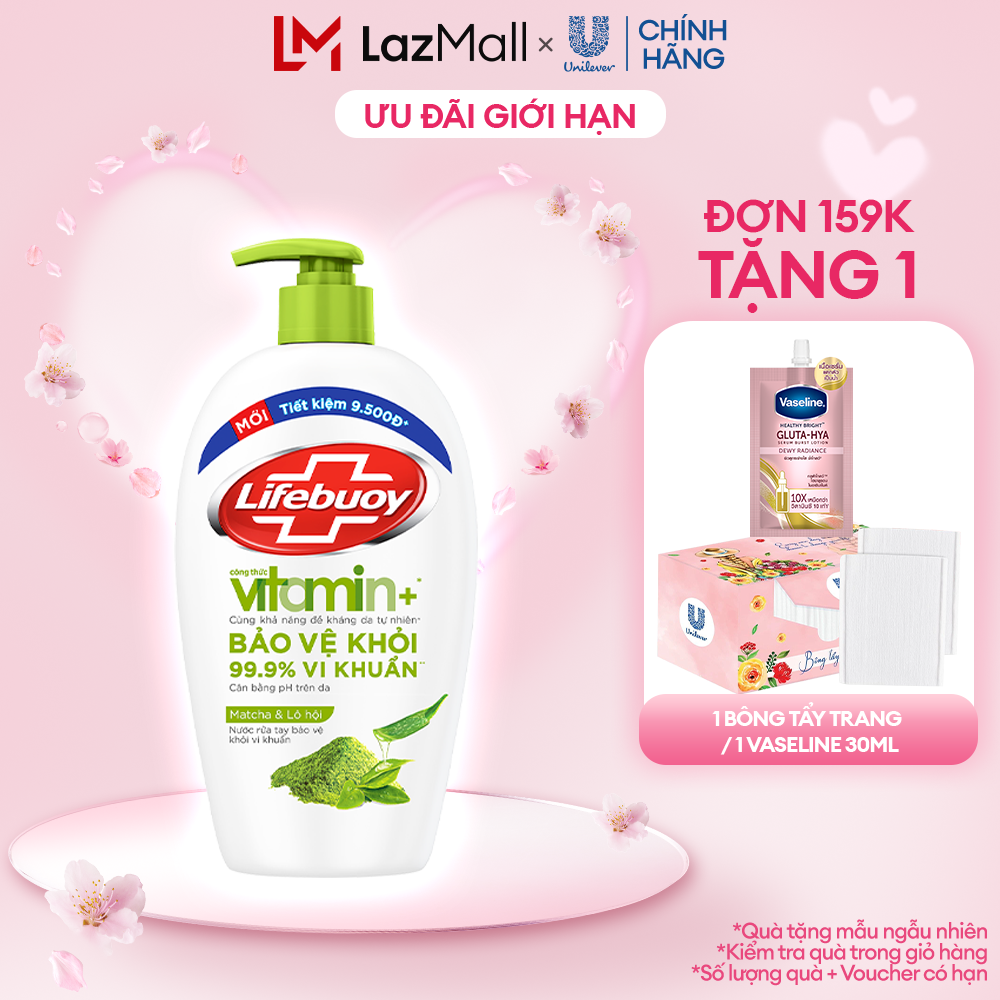 Nước Rửa Tay Lifebuoy Công thức Vitamin+ Matcha & Lô Hội Chai 450g