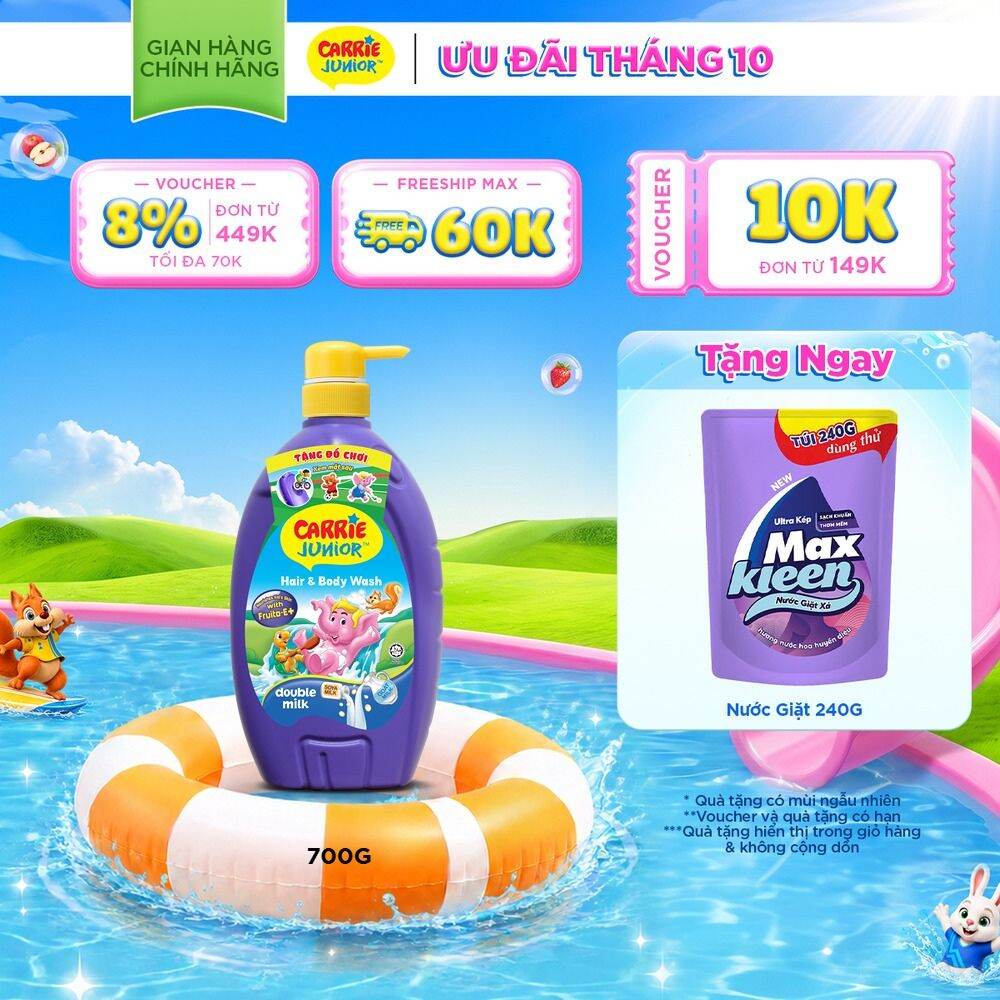 Sữa Tắm Gội cho bé Carrie Junior chiết xuất trái cây thiên nhiên Hương Tinh Chất Sữa 700g