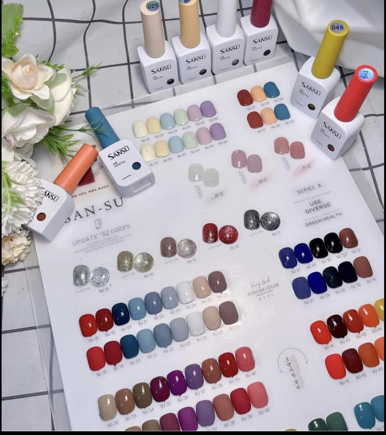 Set sơn gel Sansu 52 màu chính hãng tặng kèm base,top,bảng màu.