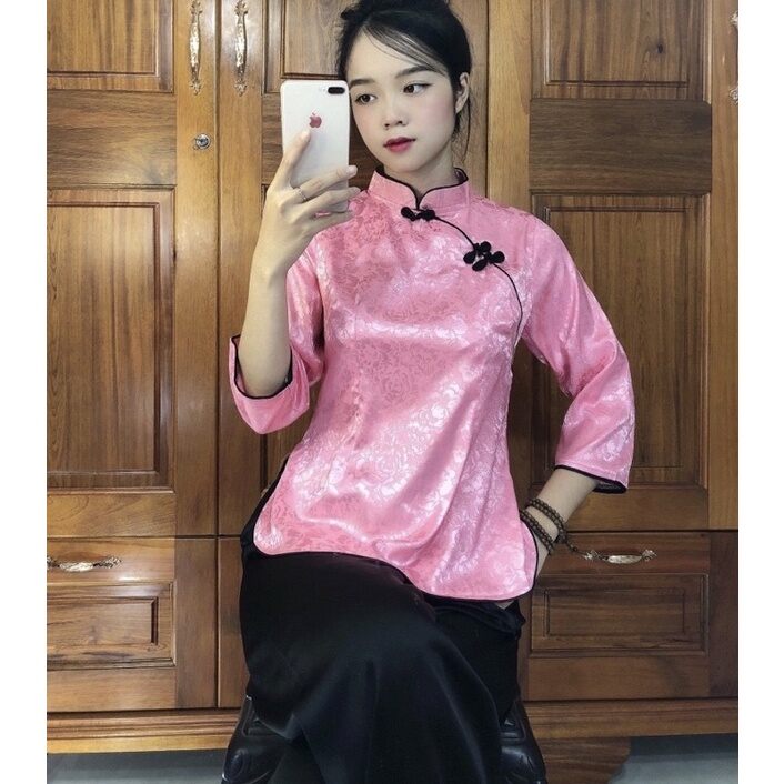 ĐỒ LAM ĐI CHÙA - MẪU NỮ BÀ BA XÉO LỤA GẤM - ÁO VÀ QUẦN ĐEN