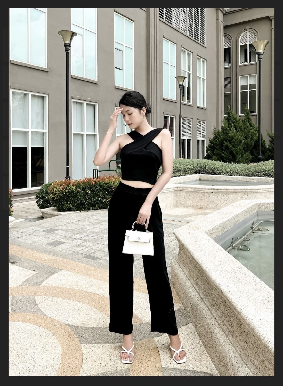 Sét đồ bộ nữ áo cổ dây chéo,quần dài ống rộng,sét bộ chất thun gân