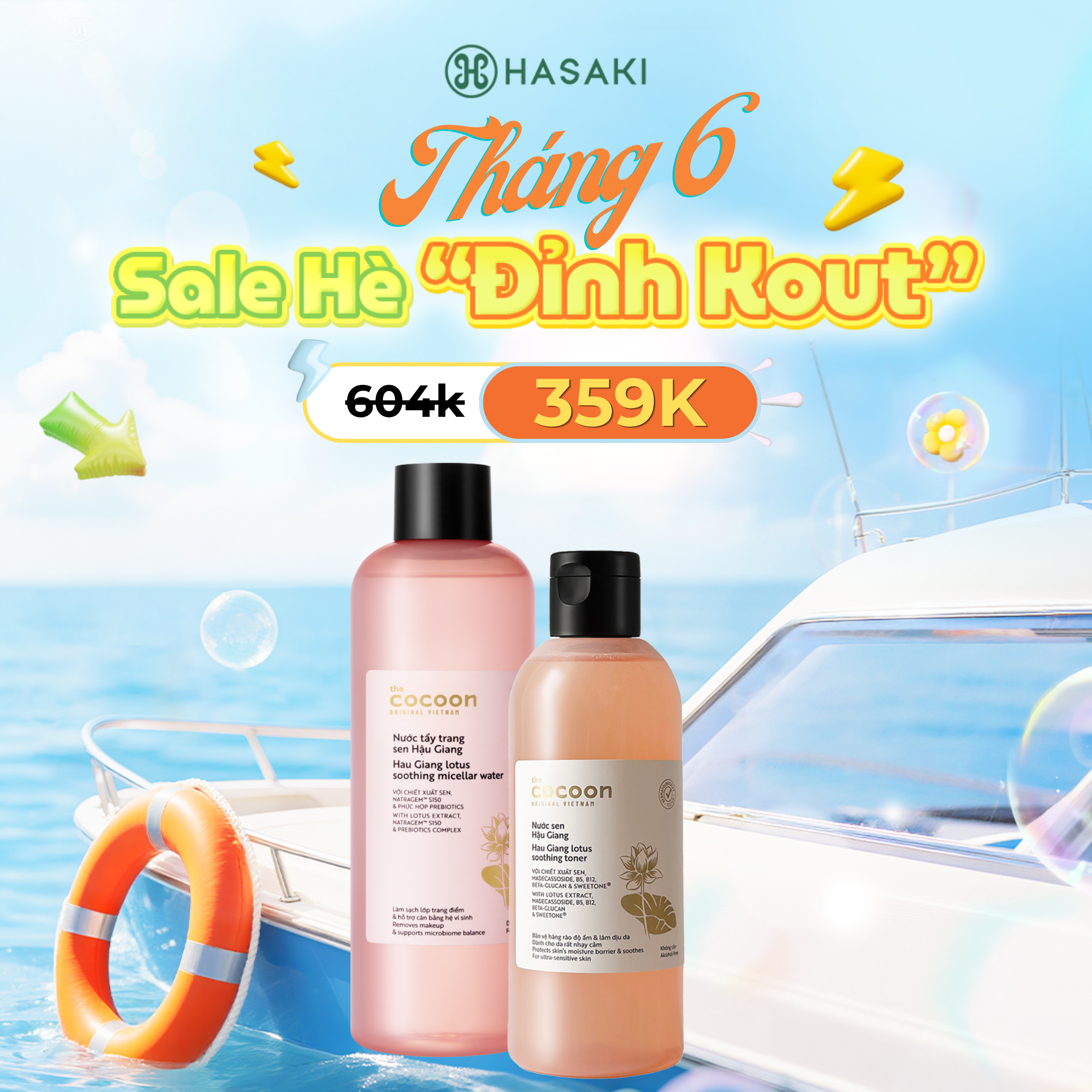 [SIÊU GIẢM GIÁ] Combo Cocoon Nước Tẩy Trang 500ml + Nước Cân Bằng 310ml Sen Hậu Giang Cho Da Rất Nhạy Cảm Hasaki Sản Phẩm Chính Hãng