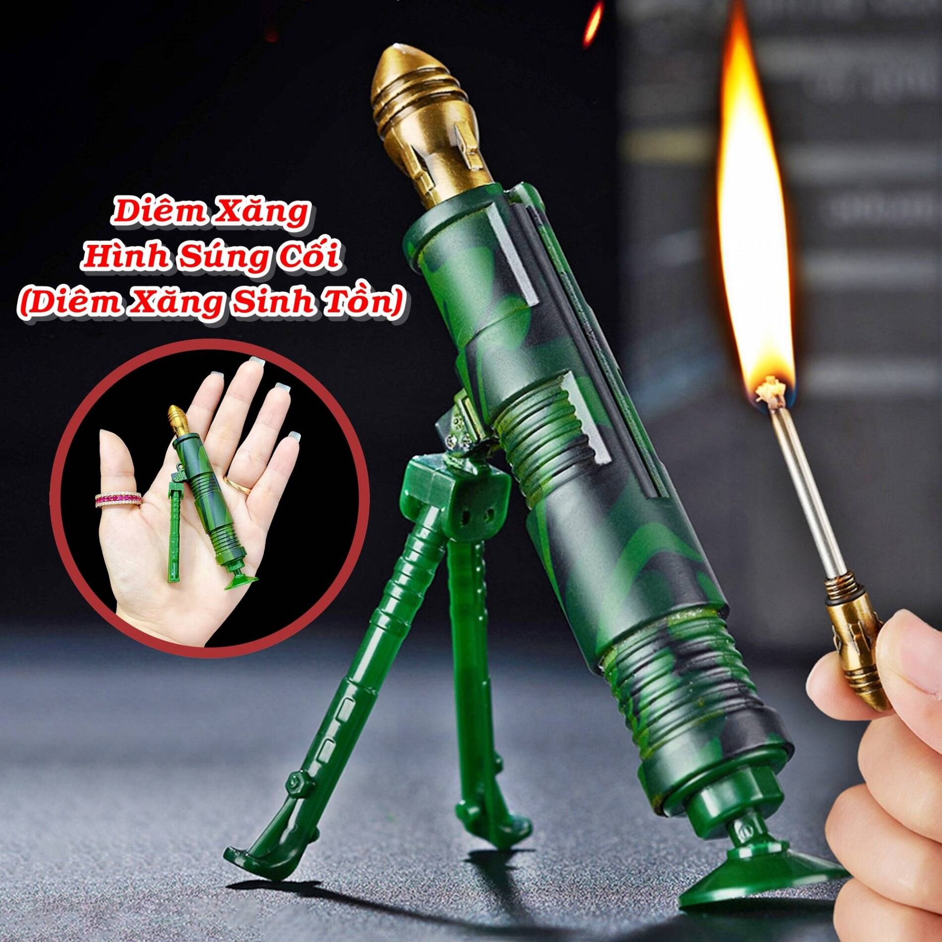 BẬT LỬA DIÊM XĂNG HÌNH SÚNG CỐI QUÂN ĐỘI (KIM LOẠI) - (XÀI XĂNG)