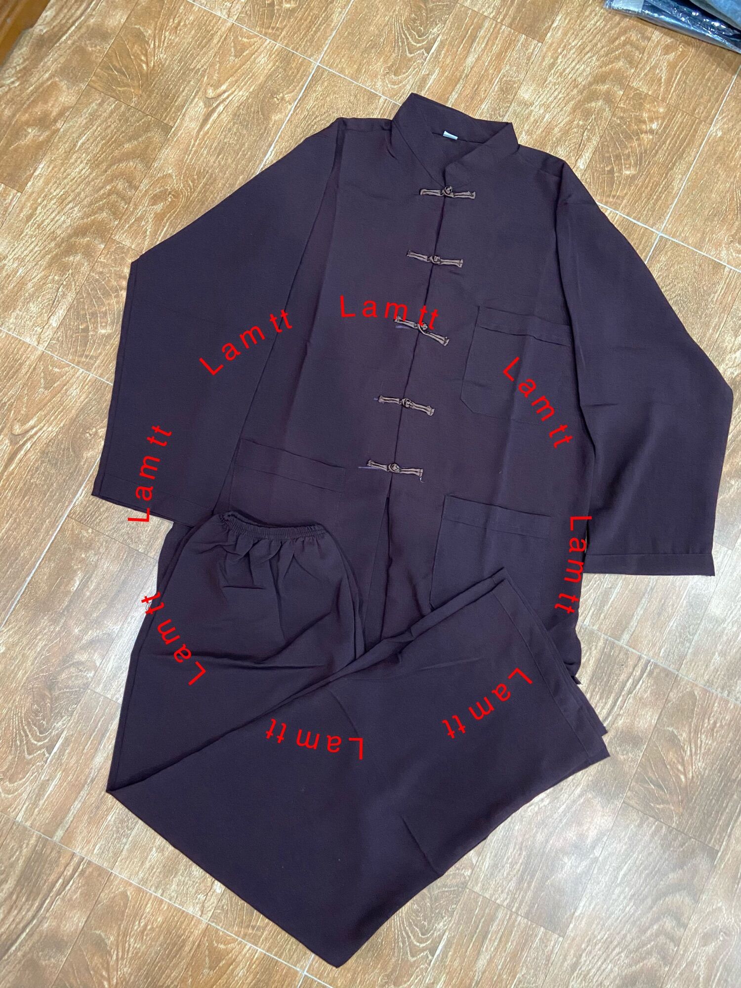 Bộ cổ tàu màu nâu Nam trung niên nút Tiều