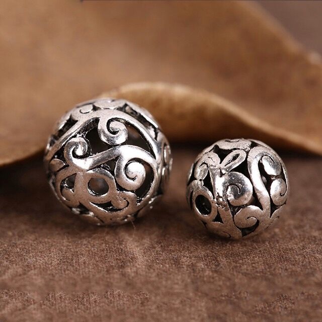 Charm bi cầu hoa văn bạc thái làm vòng handmade