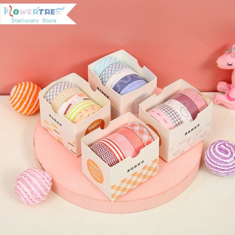 *Cuộn băng keo - Bộ 5 Cuộn Băng Dính Washi Flowertree Trang Trí