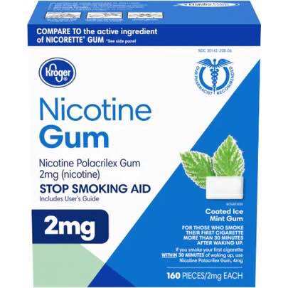 Kẹo cao su Kroger Nicotine Gum 2mg giúp 160 vien