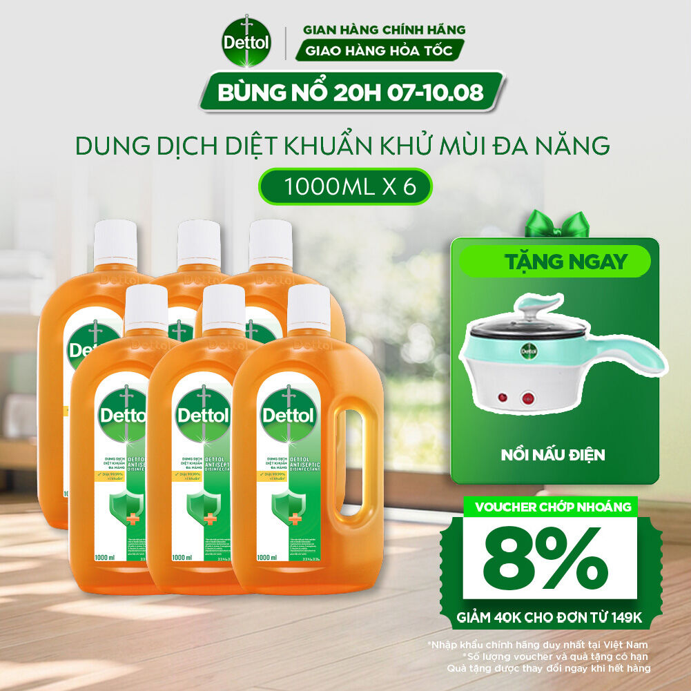 Combo 06 Dung Dịch Diệt Khuẩn Khử Mùi Đa Năng Dettol, Chai 1L