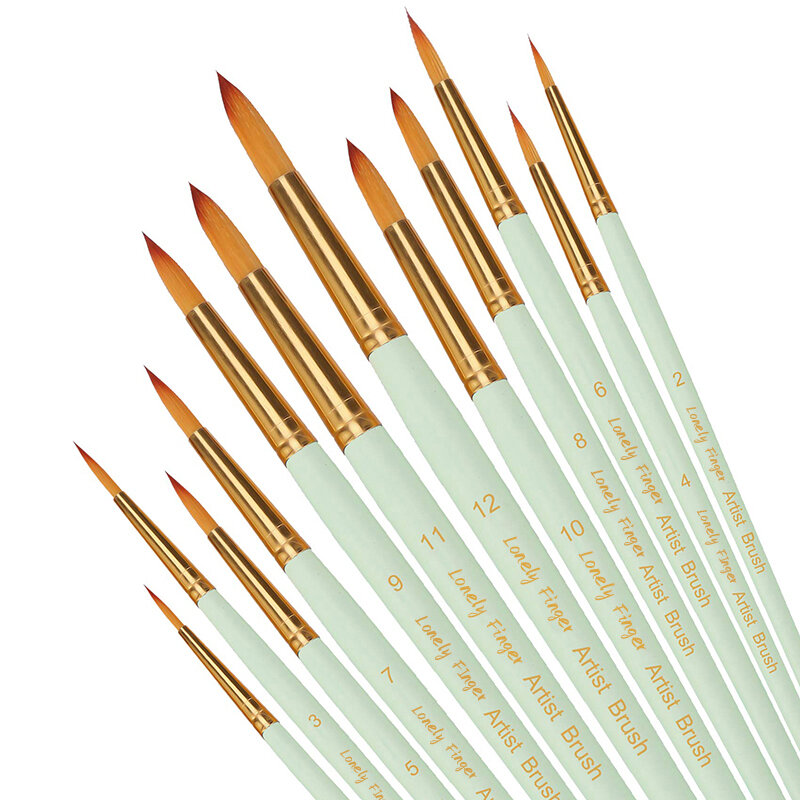 Bộ Cọ Vẽ Chuyên Nghiệp - 12/24/48 Chiếc Cọ Nylon Đầu Tròn Nhọn Dùng Cho Tranh Acrylic Màu Nước & Sơn Dầu - Tay Cầm Bằng Gỗ
