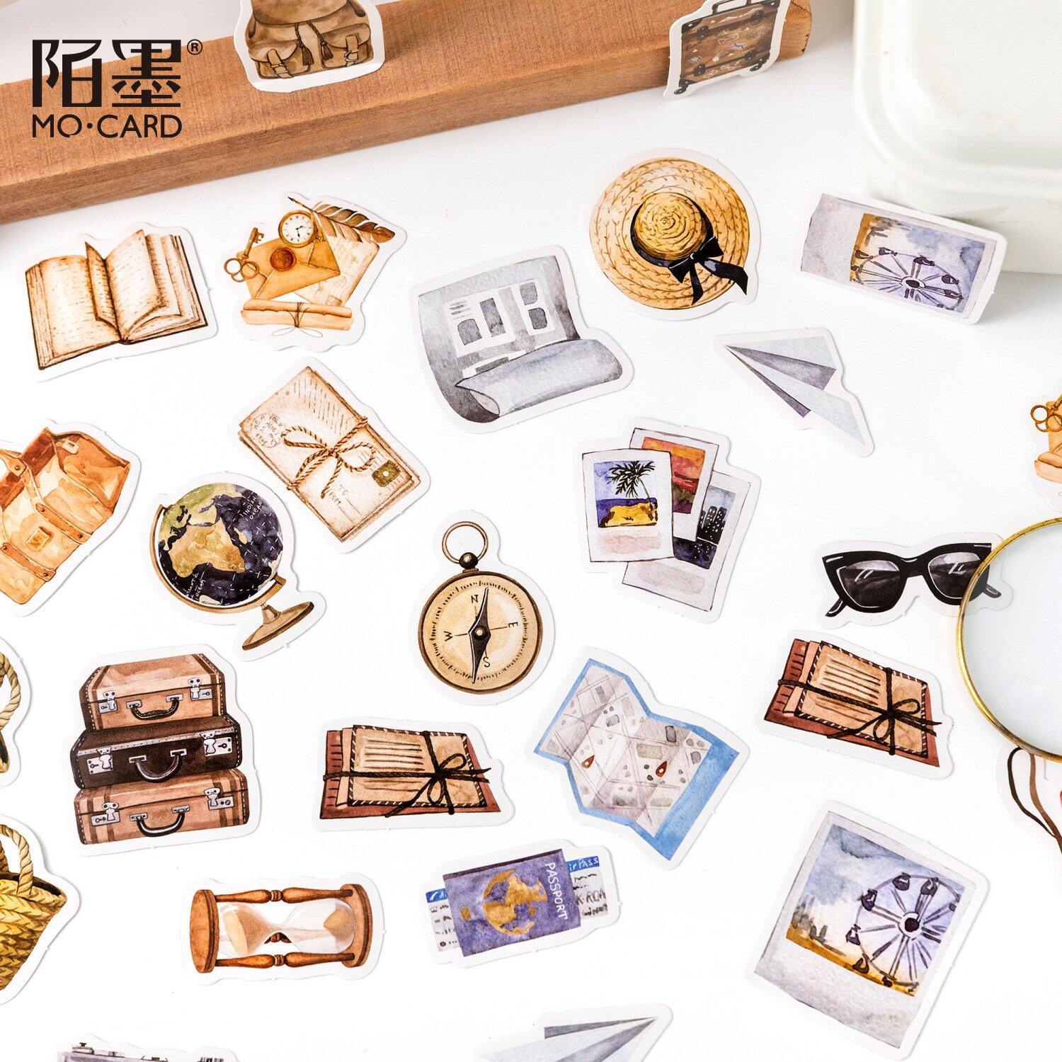🍓 Hộp/Set 45 sticker vật dụng du lịch phong cách vintage cổ điển trang trí sổ #A1402