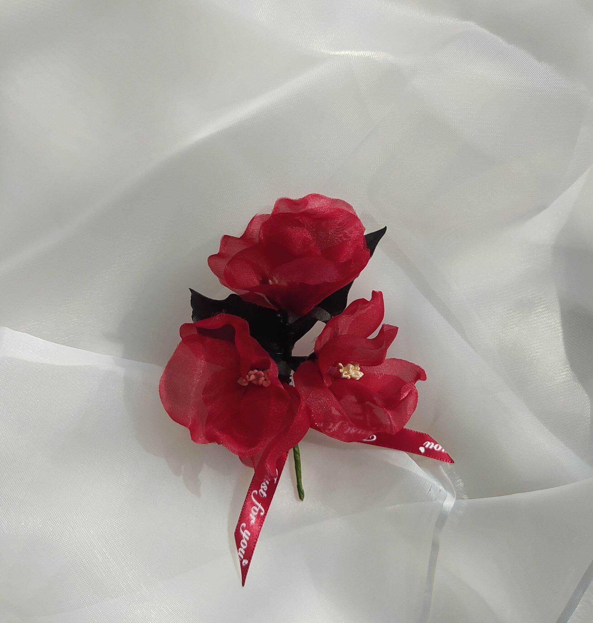 Hoa cài áo handmade màu đỏ, cài áo Canto