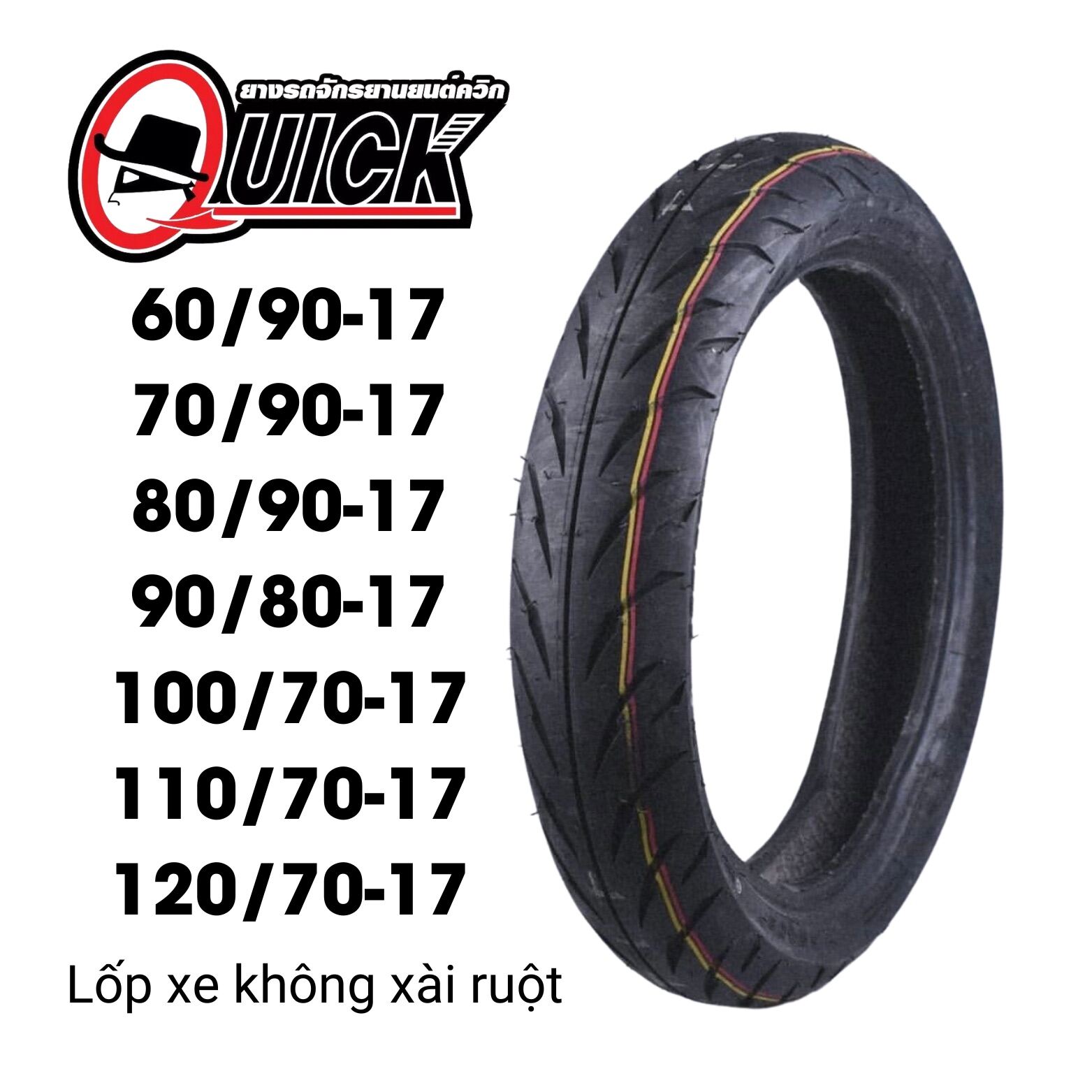 Vỏ lốp xe máy Quick Thái Lan 60 70 80 90 100 110 120/17 Vành 17 in |  Lazada.vn