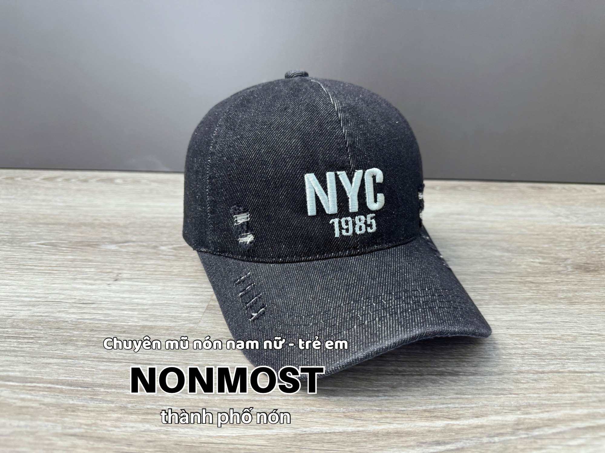 Nón kết Jean thêu Nyc rách thời trang - mũ rin form mềm nam nữ