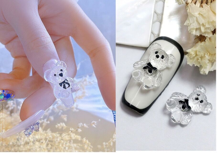 Charm gấu pha lê, phụ kiện gắn móng hình gấu