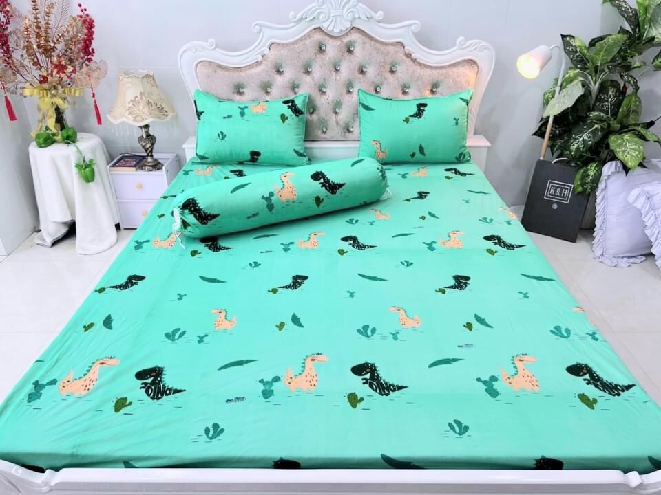 Bộ drap 4 món ( không mền) thun lạnh 3d. Nệm < 15cm