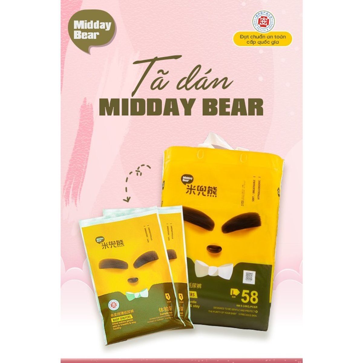 Tã dán/bỉm dán, tã quần/bỉm quần midday bear size nb36/s74/m62/l58/m60/l58/xl54/xxl50
