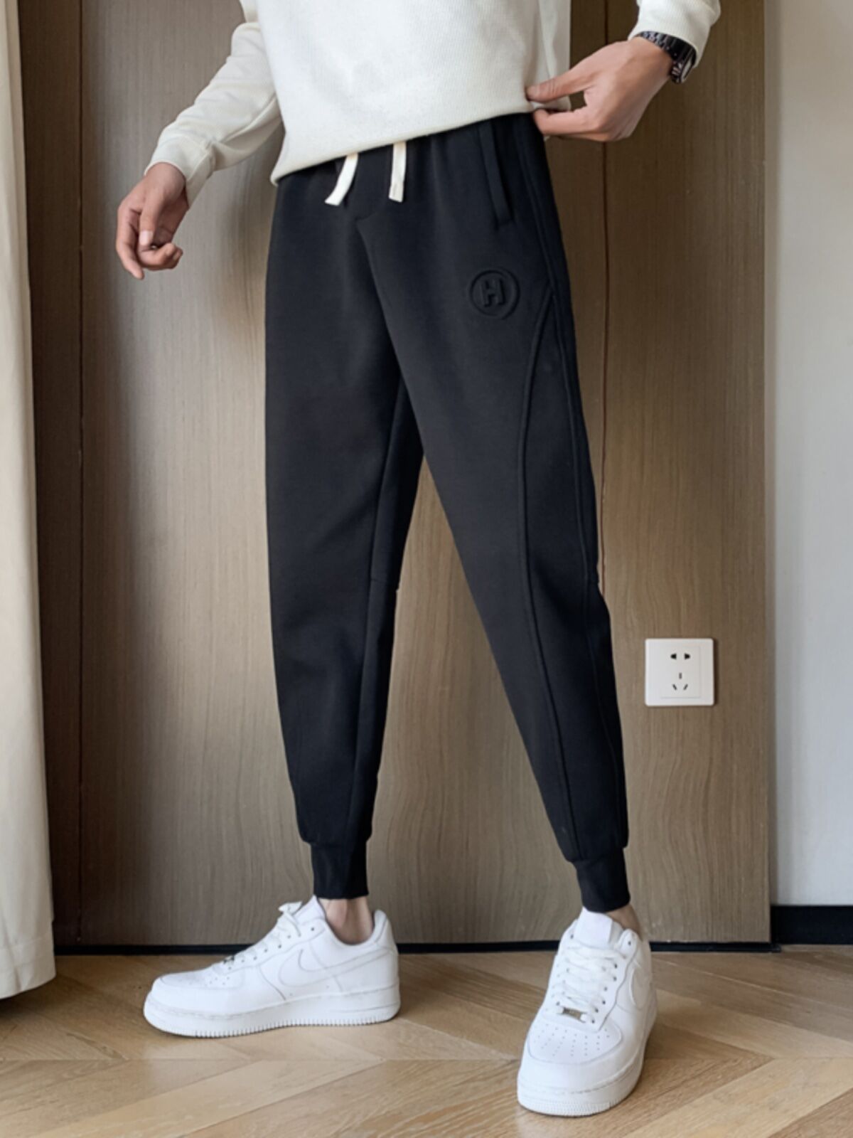 Quần Dài Thể Thao Nam Ống Rộng Cạp Vừa Mùa Thu Đông Quần Dài Thường Ngày Có Lót Lông Cừu Quần Dài Thể Thao