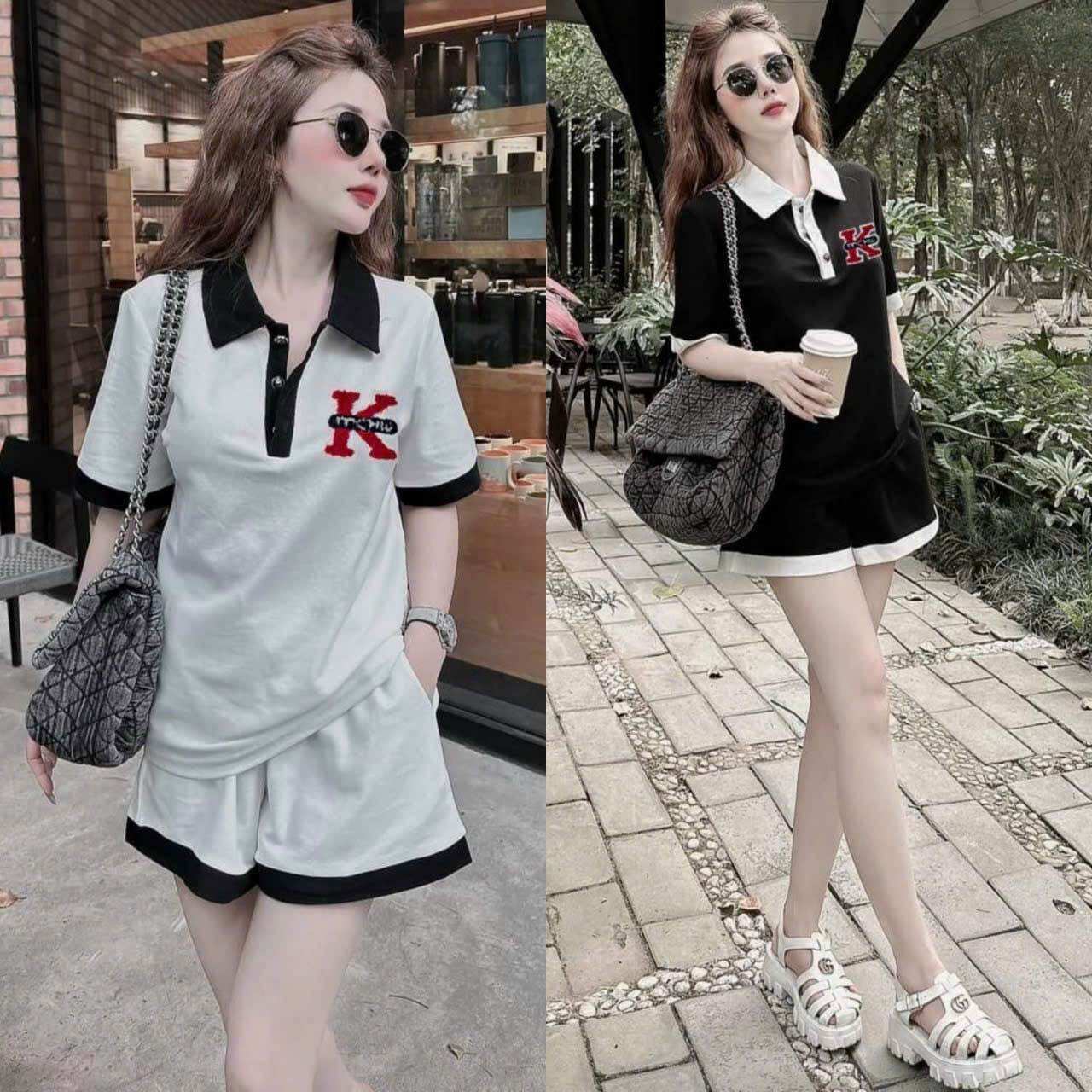 SÉT BỘ SHORT COTTON CỔ BẺ THÊU CAO CẤP