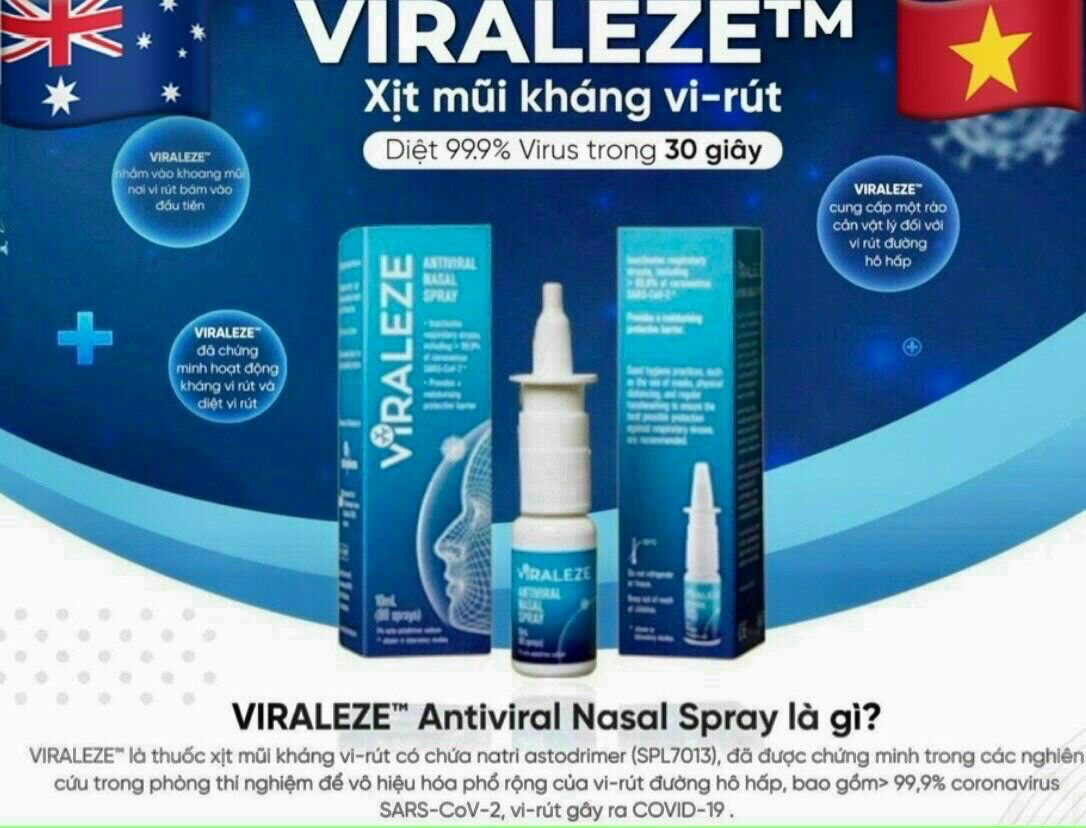 Hộp gồm 1 chai xịt mũi VIRALEZE Úc - Giúp bất hoạt sự lây lan và tấn công của biến chủng mới-