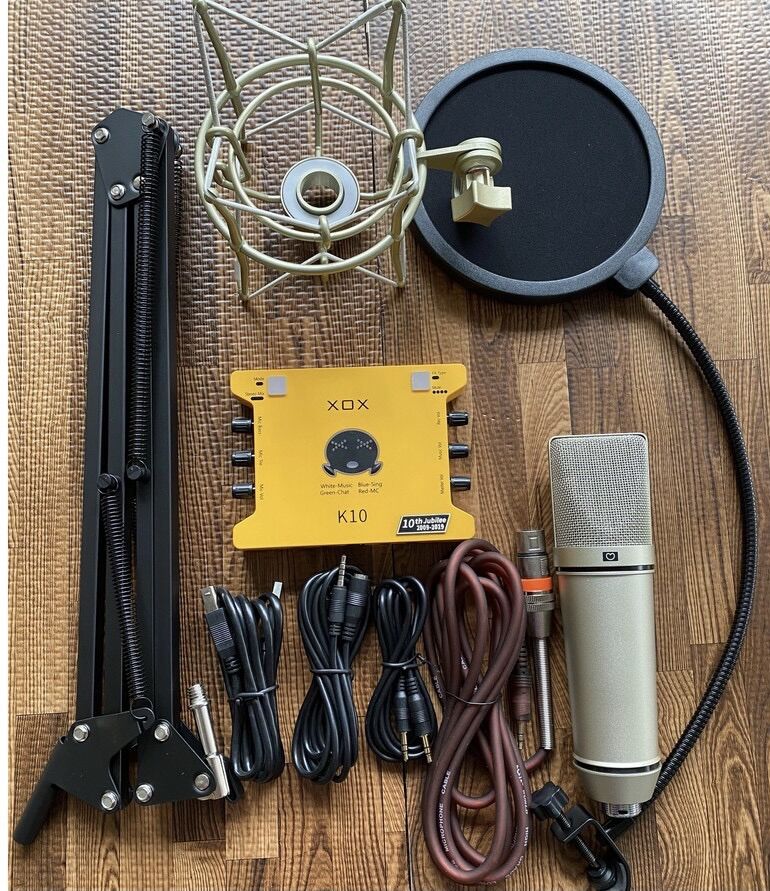 Bộ Mic Thu Âm Livestream Mới Nhất Mic U87-Card xox K10 2020+Chân+Màng Lọc bh 1 năm