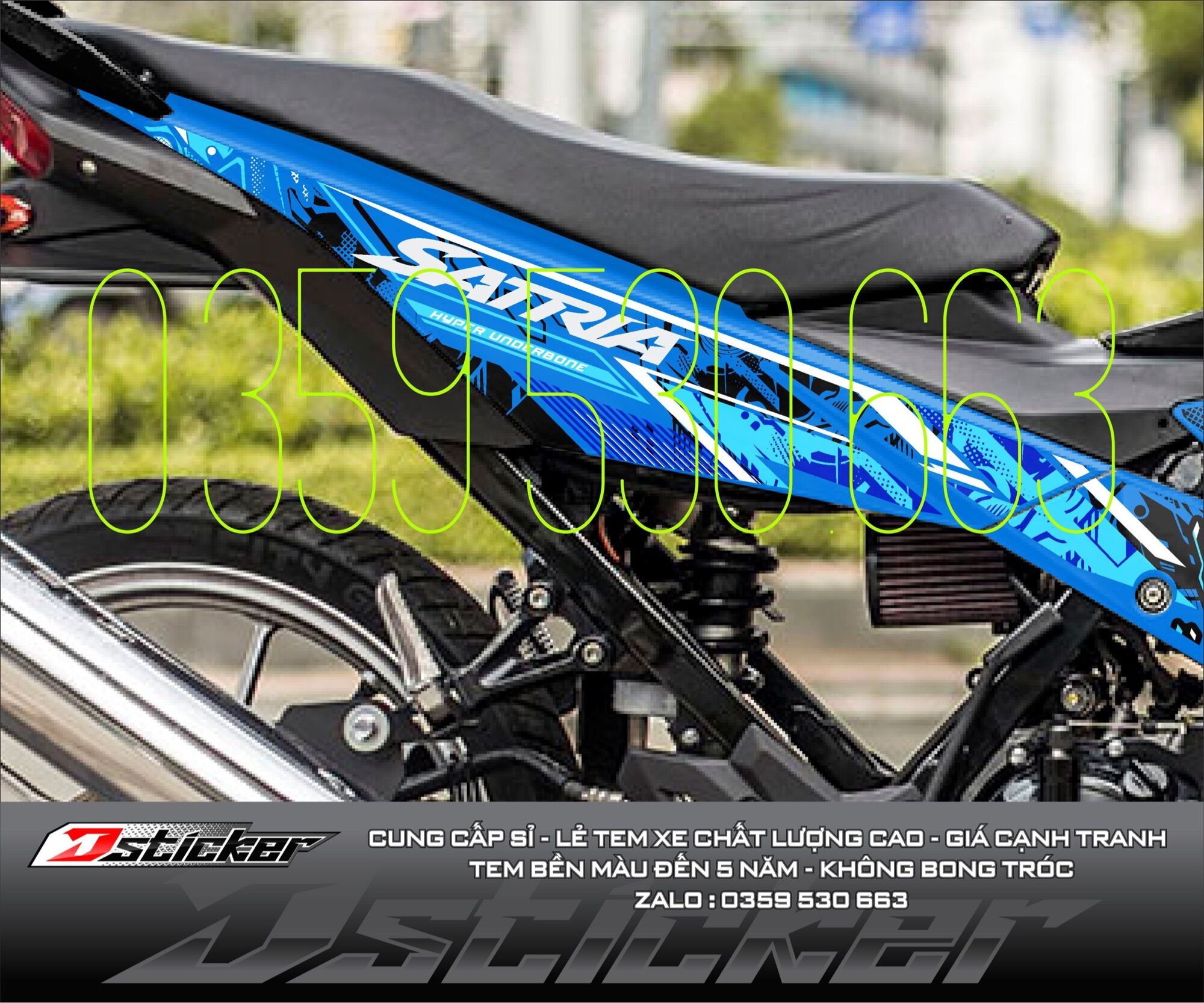 Tem Samurai rời dán Satria xanh Gp - bao bay màu