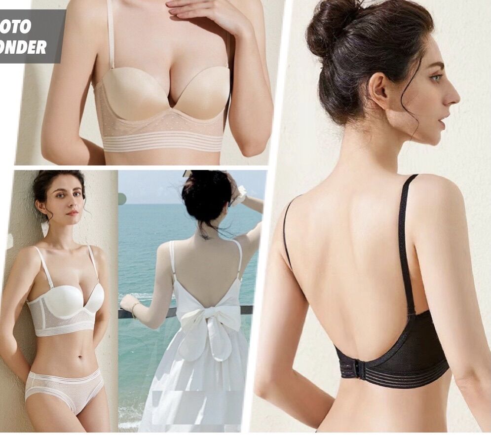 Áo ngực máy váy hở lưng, áo lót chữ U đệm dày mặc đầm hở lưng phối ren sexy