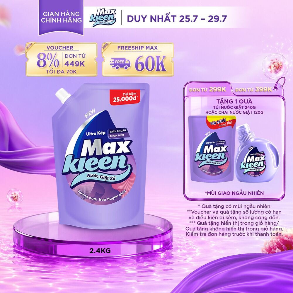 Túi nước giặt xả MaxKleen 2.4kg (Huyền Diệu/ Hoa Nắng/ Vườn Sớm Mai)