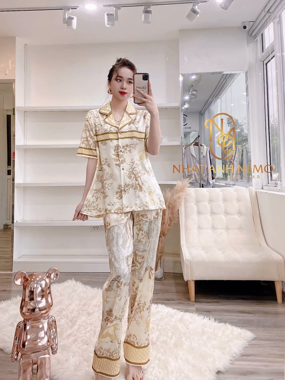 Bộ Mặc Nhà Pỵama Tay Ngắn Lụa Thiết Kế QCCC Mẫu Hot