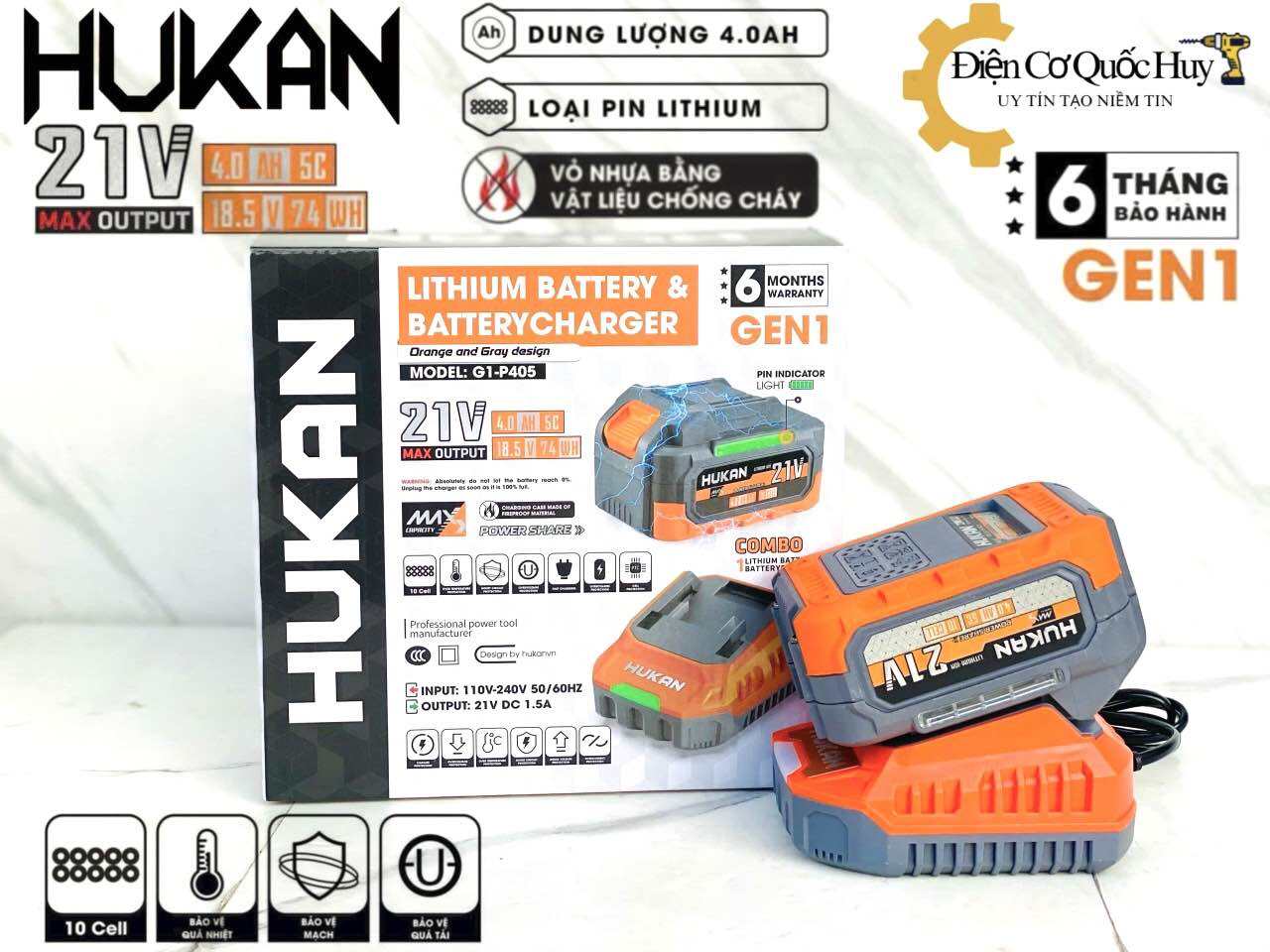 Pin HUKAN 5 cell -10cell 21V 2a-4a mạch 4 mofest sử dụng chân pin phổ thông vỏ pin chống cháy