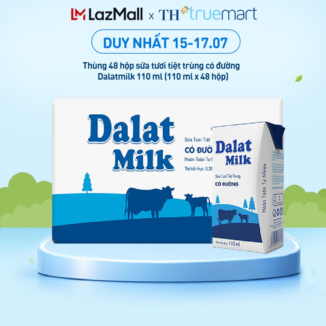 Thùng 48 hộp sữa tươi tiệt trùng Dalatmilk có đường 110 ml (110 ml x 48)