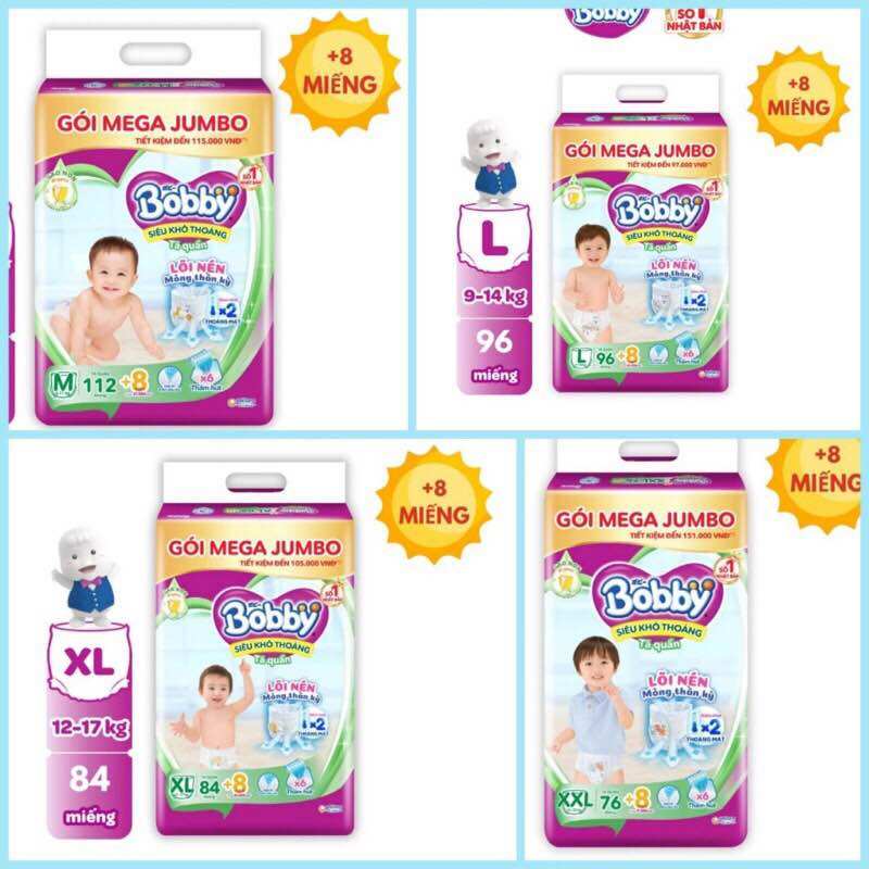 Freeship] tã/bỉm quần bobby 3mm gạo non organic xl84+8