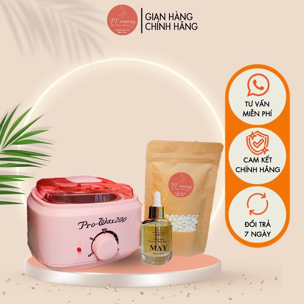 Combo nồi nấu sáp pro200 , sáp wax cao cấp, serum mỡ trăn tặng kèm que gỗ